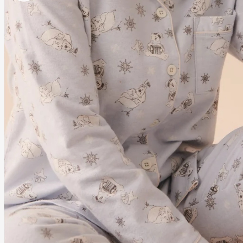NWT La Vie en Rose Women's Pajama Set in Light Blue Animal Flannel size M - Picture 5 of 16